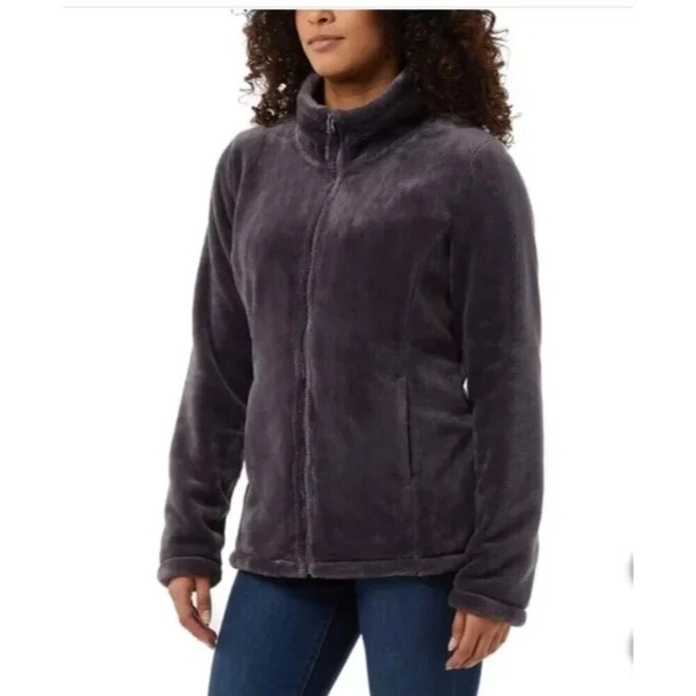 32 Degrees Heat Women Lg Plush Faux Fur Zip-up Teddy Jacket Long Sleeve Purple - Picture 3 of 5